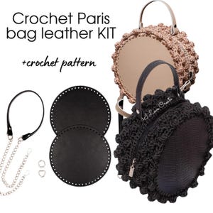 DIY Leather Crochet Bag Kit – Round Crossbody Bag with Chain Strap, Genuine Leather Base, Step-by-Step Tutorial, Handmade Shoulder Bag