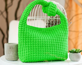 Crochet pattern Melanie bag video tutorial, crochet bag pattern, polyester rope bag crochet DIY