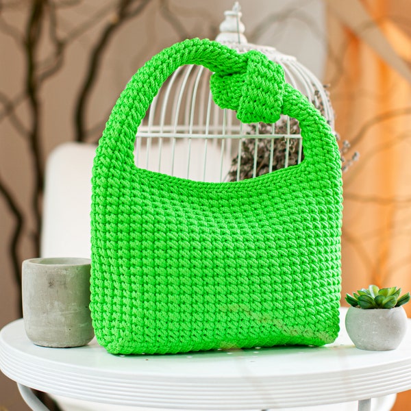 Crochet pattern Melanie bag video tutorial, crochet bag pattern, polyester rope bag crochet DIY