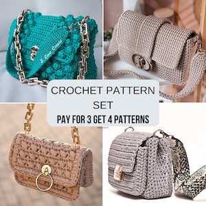 Crochet Bag Patterns: Set of 4 Bag Designs with Video Tutorial | DIY Crochet Bags, Comprehensive Video Tutorial & Pattern Bundle