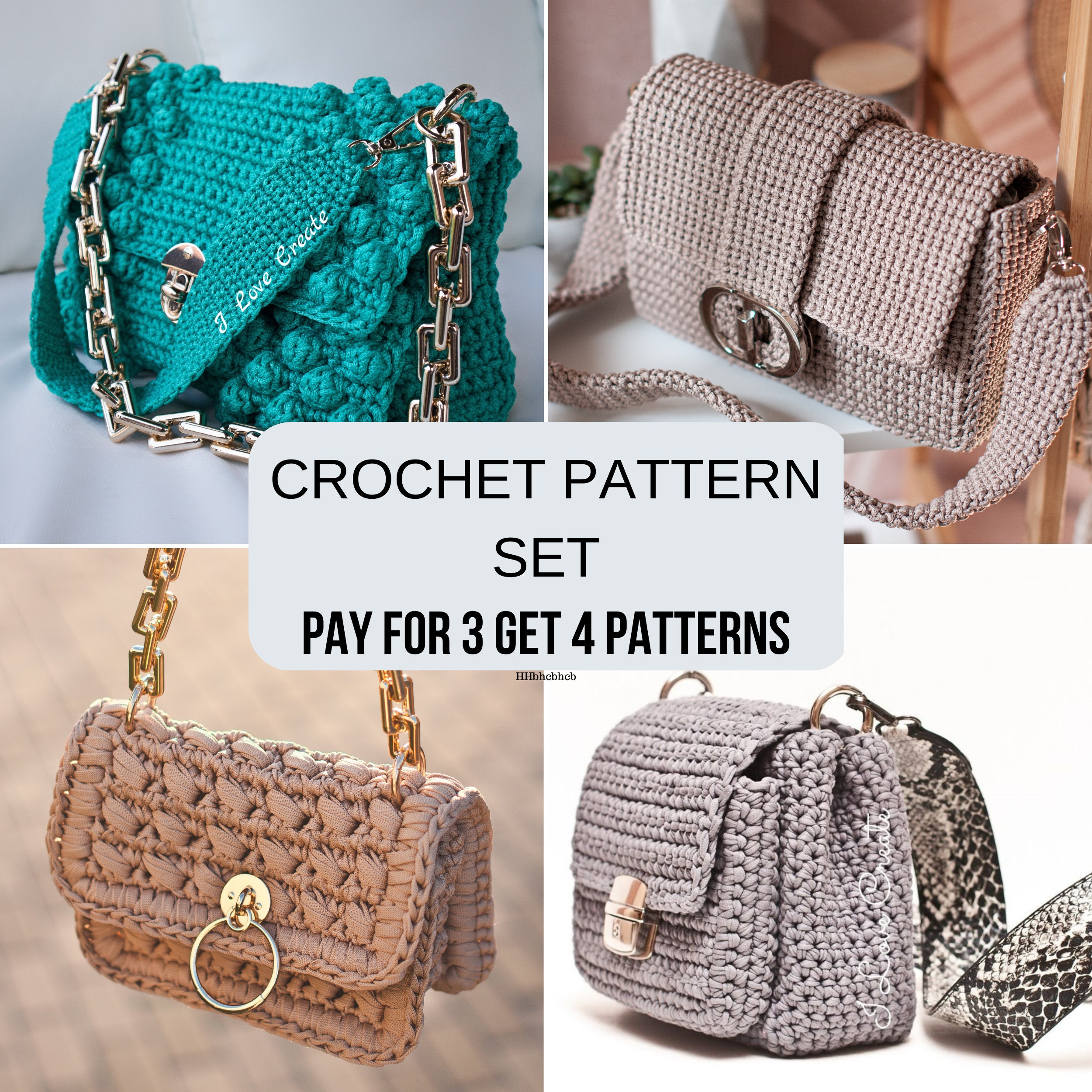 Crochet Bag Patterns: Set of 4 Bag Designs With Video Crochet Bag Patterns: Set of 4 Bag Designs With Video