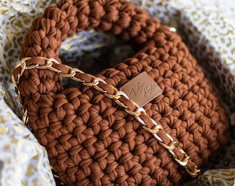 Easy Crochet Bag Pattern, Chunky T-Shirt Yarn Bag DIY, Beginner-Friendly Crochet Handbag PDF, Step-by-Step Video And Photo Tutorial