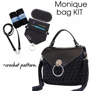 Kit de bolso de crochet con base de cuero y cuerda / Kit de bolso bandolera para principiantes con patrón en PDF y videotutorial en inglés