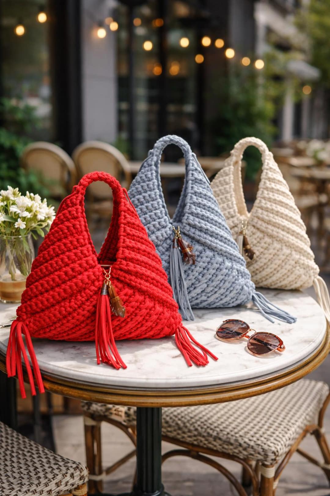 Triangle Crochet Bag Pattern PDF, Origami Crochet Purse Tutorial, T-Shirt Yarn Chunky Bag 