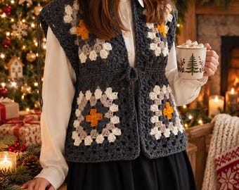Handmade Vest PDF Pattern, Patchwork Gilet Visual Crochet Guide, Granny Square Vest Wearable Crochet, Creative Gift Idea, Instant Download