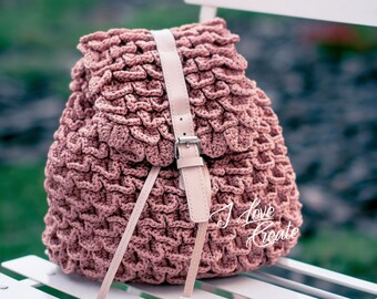 Crochet pattern Shell backpack, crochet backpack video tutorial, crochet backpack pattern, rope backpack crochet DIY, easy crochet pattern