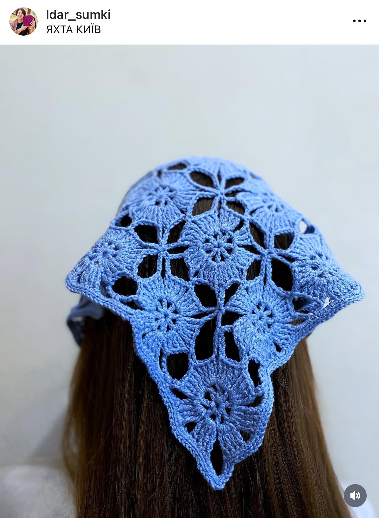 Stylish Blue  Crochet  Bandana and style Tie set/flower Set Blue Crochet Bandana - Etsy main image 4