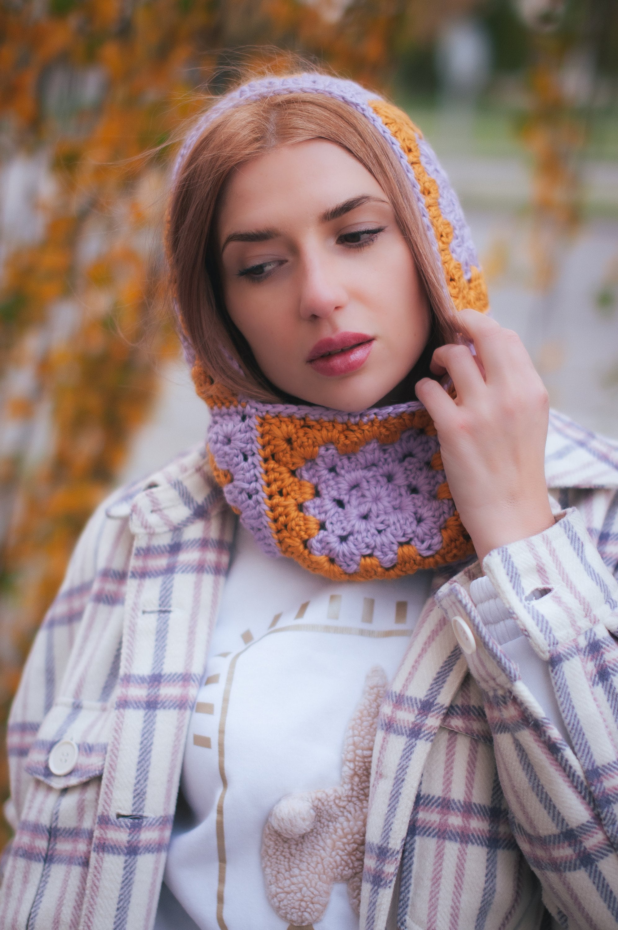 Urban Outfitters Cherry Crochet Balaclava Creme Off-White Granny Square Hood NEW Hand-knitted Granny Square Crochet Balaclava, Colorful Warm  main image 2