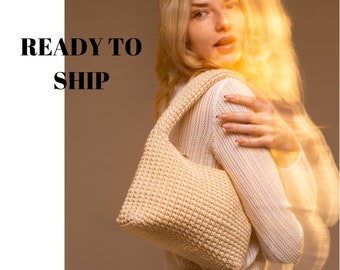 Ready To Ship Cream Crochet Bag - Summer Purse, Perfect Sister Birthday Gift - Handcrafted Women's Handbag