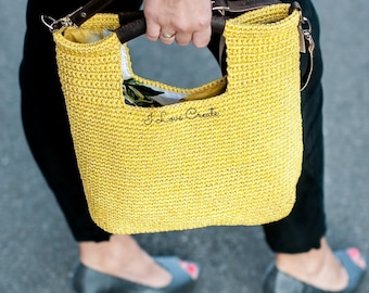 Bolso de crochet con volantes / Patrón en PDF y video para bolsos grandes / Tutorial de bolso con cordón de poliéster para hacer uno mismo / Patrón de bolso con cordón de poliéster