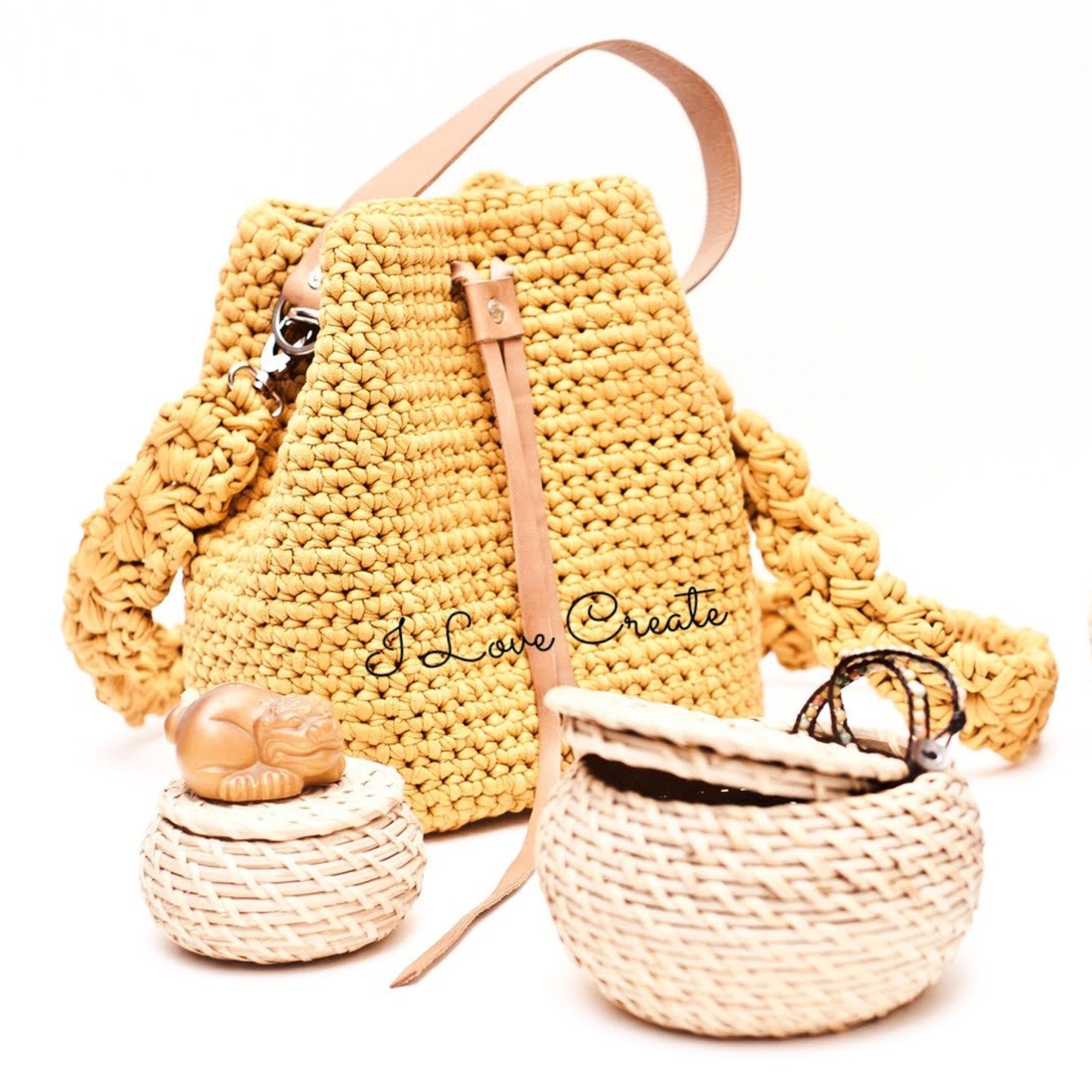 Crochet Bucket Bag Pattern, DIY Drawstring Bag Pattern, Crochet