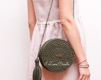 Crochet bag pattern Bali bag video tutorial, crochet circle bag pattern, tshirt yarn bag crochet DIY, crochet bubble bag