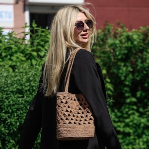 Häkeln Sie Raffia für Beutel Muster PDF, Oval Base Tragetasche, Markttasche Häkelanleitung, Sommer DIY Netztasche, umweltfreundliche Tasche Video Tutorial