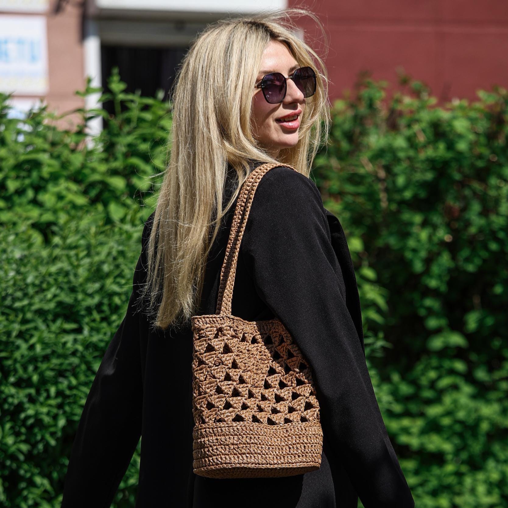 Crochet Raffia Bag Pattern PDF, Oval Base Tote Bag, Market Bag 