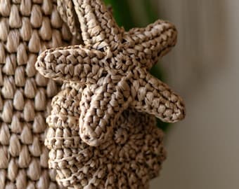Crochet Shell & Starfish Keychain Pattern PDF | Easy Sea Amigurumi Bag Charm | Car Rearview Mirror Decor | Raffia Summer DIY Tutorial