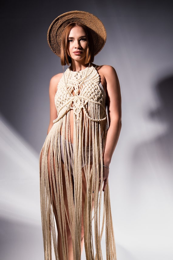 Macrame Dress Pattern & Video Tutorial | DIY Macrame Tunic Dress in English, Easy Macrame Dress Instructions, Summer Boho Macrame Clothing