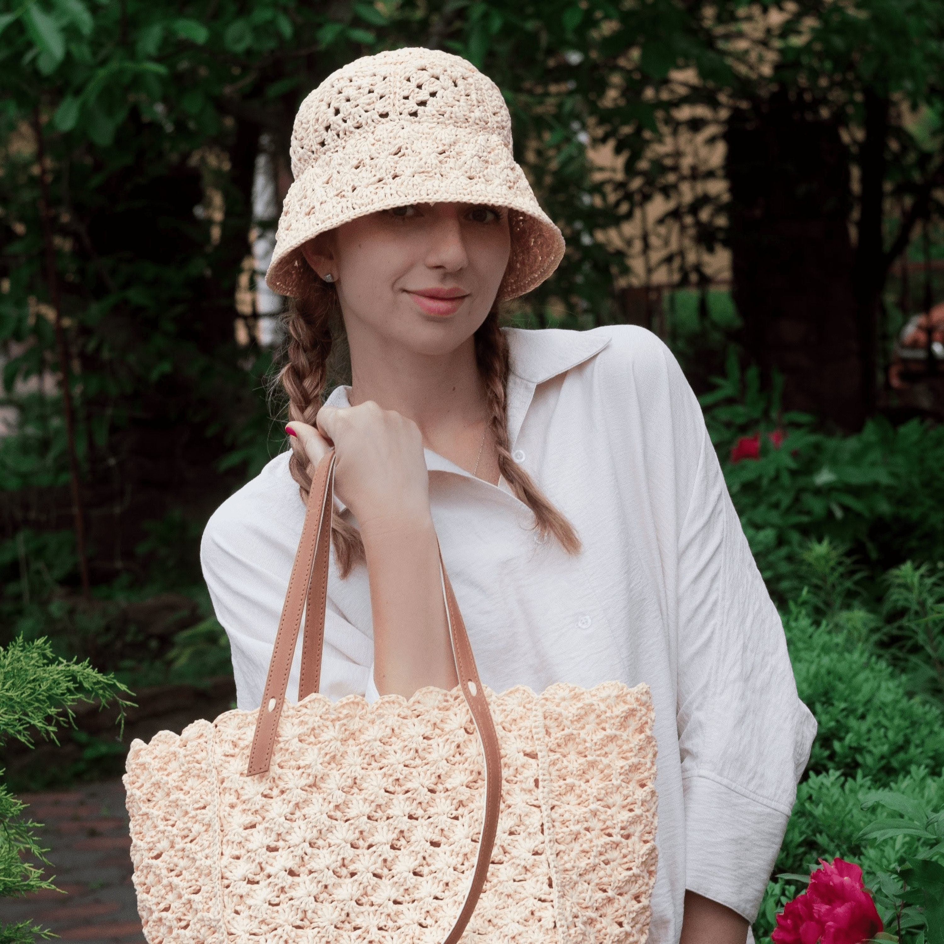 Lucky Brand Summer Straw Crochet Bucket Hat NWT Made by Minga | Unisex Crochet Bucket Hat | Handmade | Natural main image 2