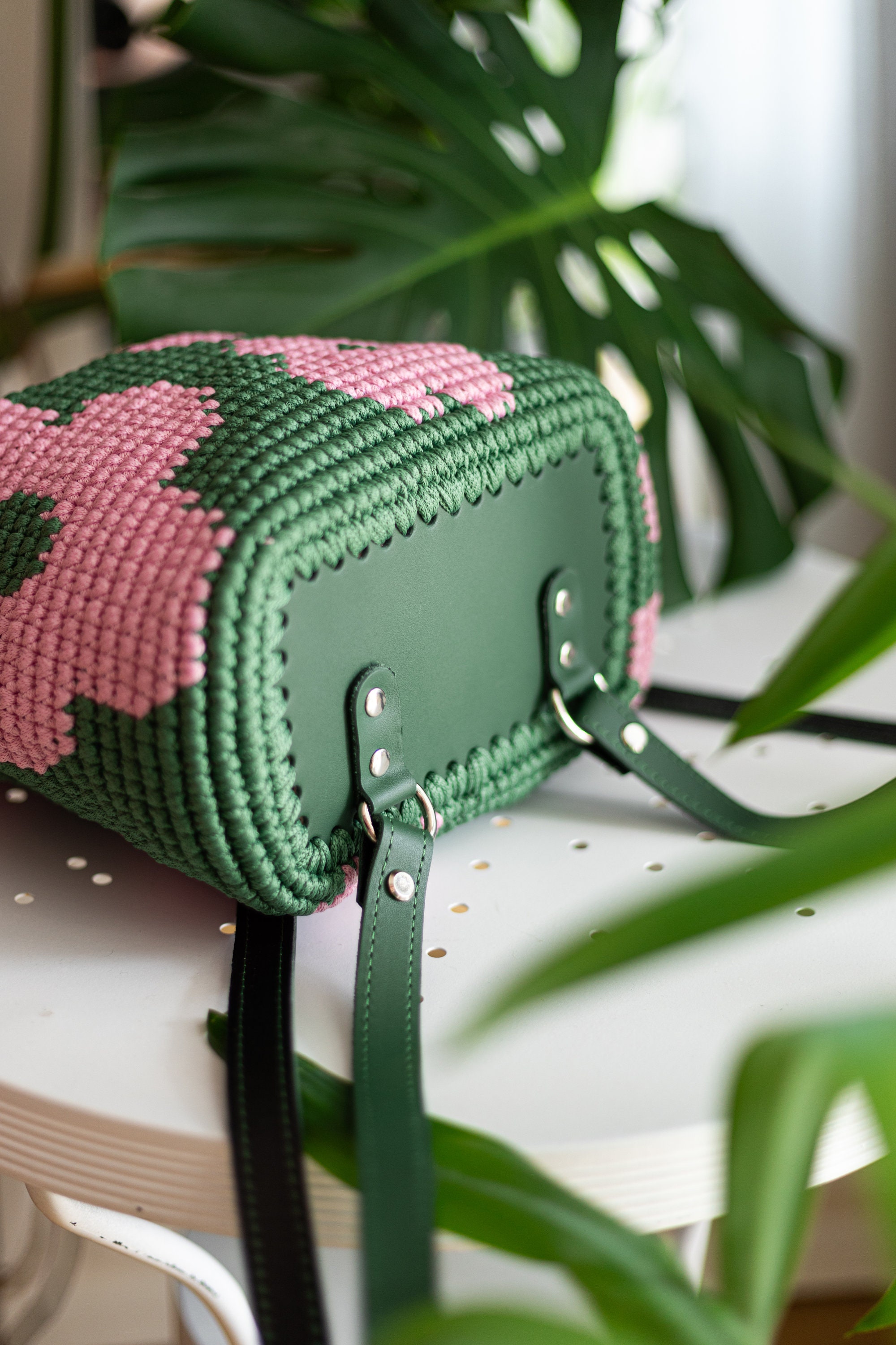 Women's Leather Backpack, Leather and Rope Crochet Backpack, Travel ...