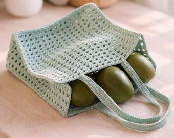 Patrón de bolso de crochet, videotutorial fácil de hacer, patrón de bolso de mercado de frutas, bolso de red de crochet DIY, tutorial de bolso de crochet