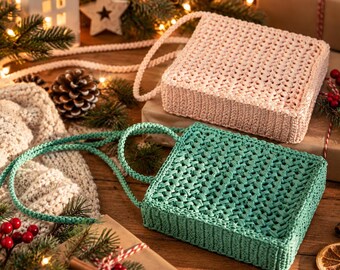 Mini Crochet Purse Pattern PDF, Textured Crossbody Bag Video Tutorial, Downloadable Pattern, Square Handbag DIY Project, Christmas Gift Idea