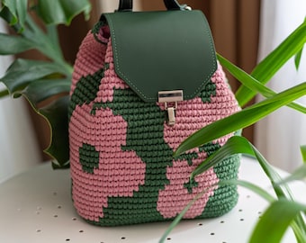 Patrón de mochila de ganchillo con diseño floral – Bolso jacquard Bloom en PDF y videotutorial paso a paso – Mochila de ganchillo DIY con motivo floral