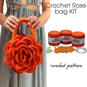 DIY Crochet Rose Bag Kit, Erstellen Sie Ihre eigene Blume häkeln Handtasche, Perlentasche Kit für Erwachsene, Ideales DIY Geschenk für Schwester, Do It Yourself