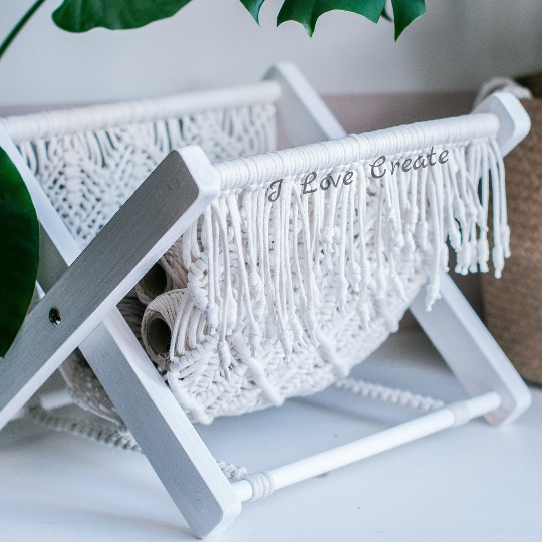 Macrame Pattern Magazine Rack Video Tutorial, Boho Book Nook Macrame ...