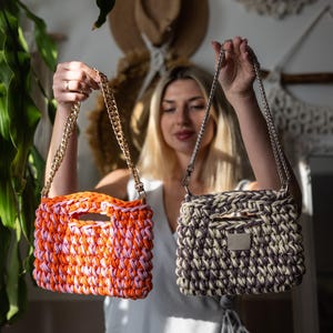 Crochet T-Shirt Yarn Bag Pattern PDF, Easy Chunky Crossbody Bag DIY, Step-by-Step Video Tutorial, Beginner-Friendly Tote