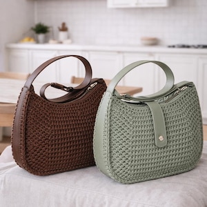 Modello per borsa a bisaccia all'uncinetto, tutorial video per borsa all'uncinetto in corda di poliestere in inglese