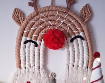 Macrame Christmas Reindeer Pattern, DIY Reindeer Wall Hanging Tutorial, Rudolf Macrame Rainbow Video Instructions, Holiday Deer Decor