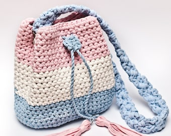 Crochet Bucket Bag Pattern, DIY Drawstring Bag Pattern, Crochet Crossbody Bag Pattern, How to Make Bucket Bag, for Experienced  Crocheter