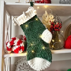 Crochet Christmas Stocking Pattern | Plush Yarn PDF + Video Tutorial | DIY Holiday Decor