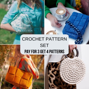 Crochet Bag Patterns: Set of 4 Crochet Bag Patterns with Video Tutorial | DIY Crochet Bags, Step-by-Step Video Tutorial & Pattern Bundle
