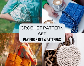 Crochet Bag Patterns: Set of 4 Crochet Bag Patterns with Video Tutorial | DIY Crochet Bags, Step-by-Step Video Tutorial & Pattern Bundle