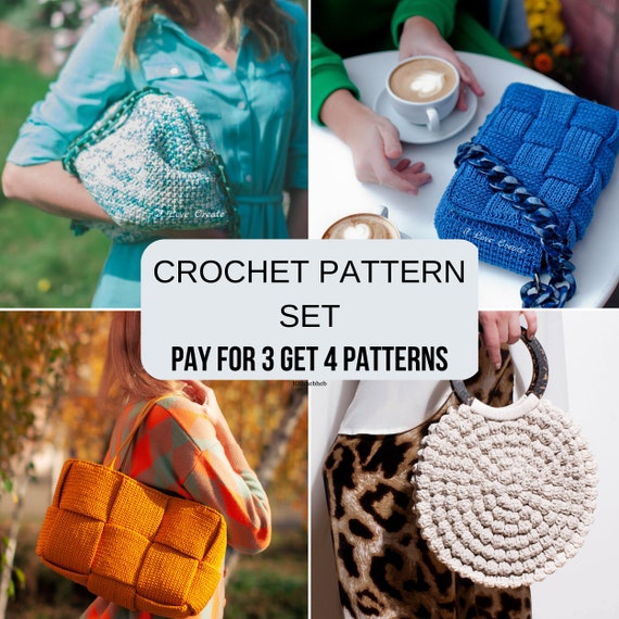 Crochet Bag Patterns Set of 4 Crochet Bag Patterns With Video Tutorial DIY Crochet Bags Step by step Video Tutorial Pattern Bundle Etsy Canada