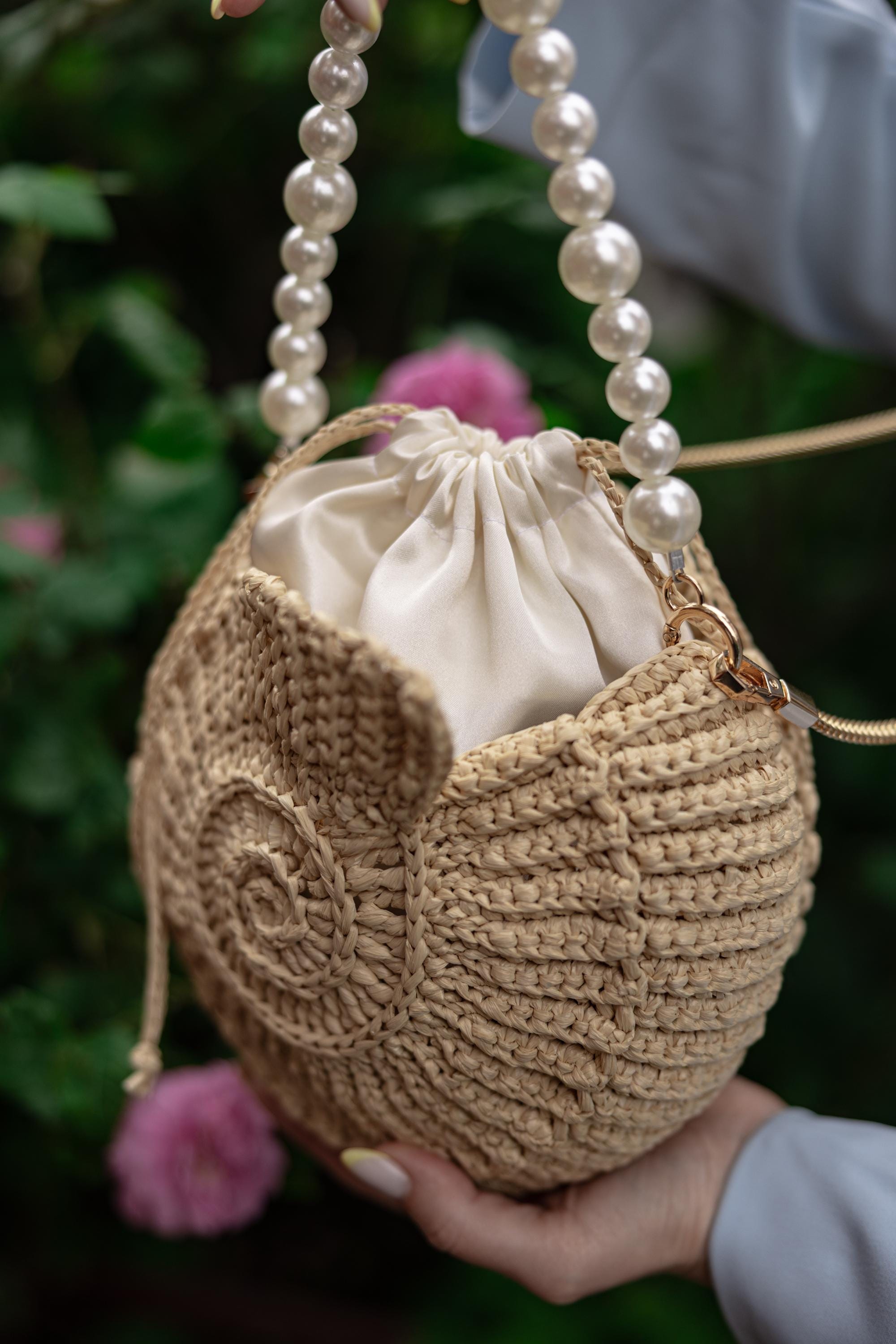 Shell Crochet Bag, Handmade Raffia Crochet Bag, Small Crochet