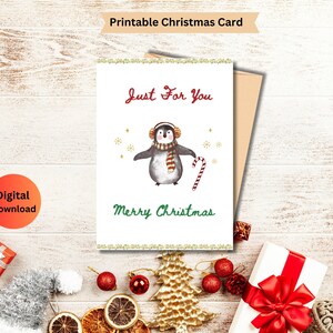 Carte de Noël, Carte de Noël imprimable, Carte de Noël numérique, charmante carte de Noël, Carte de Noël Pingouin, Carte festive de Noël