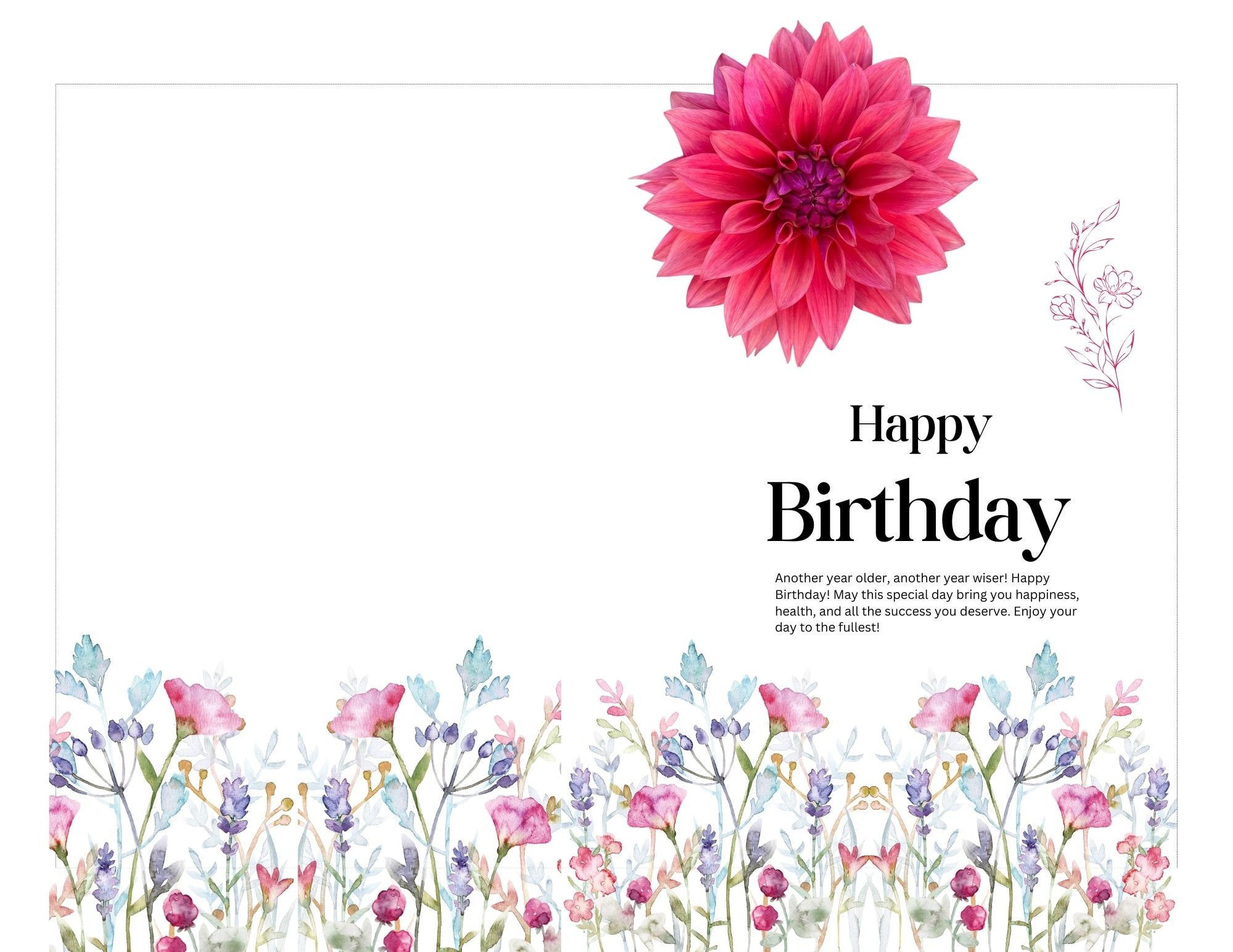 Floral Printable Birthday Card Flower Birthday Card Digital - Etsy