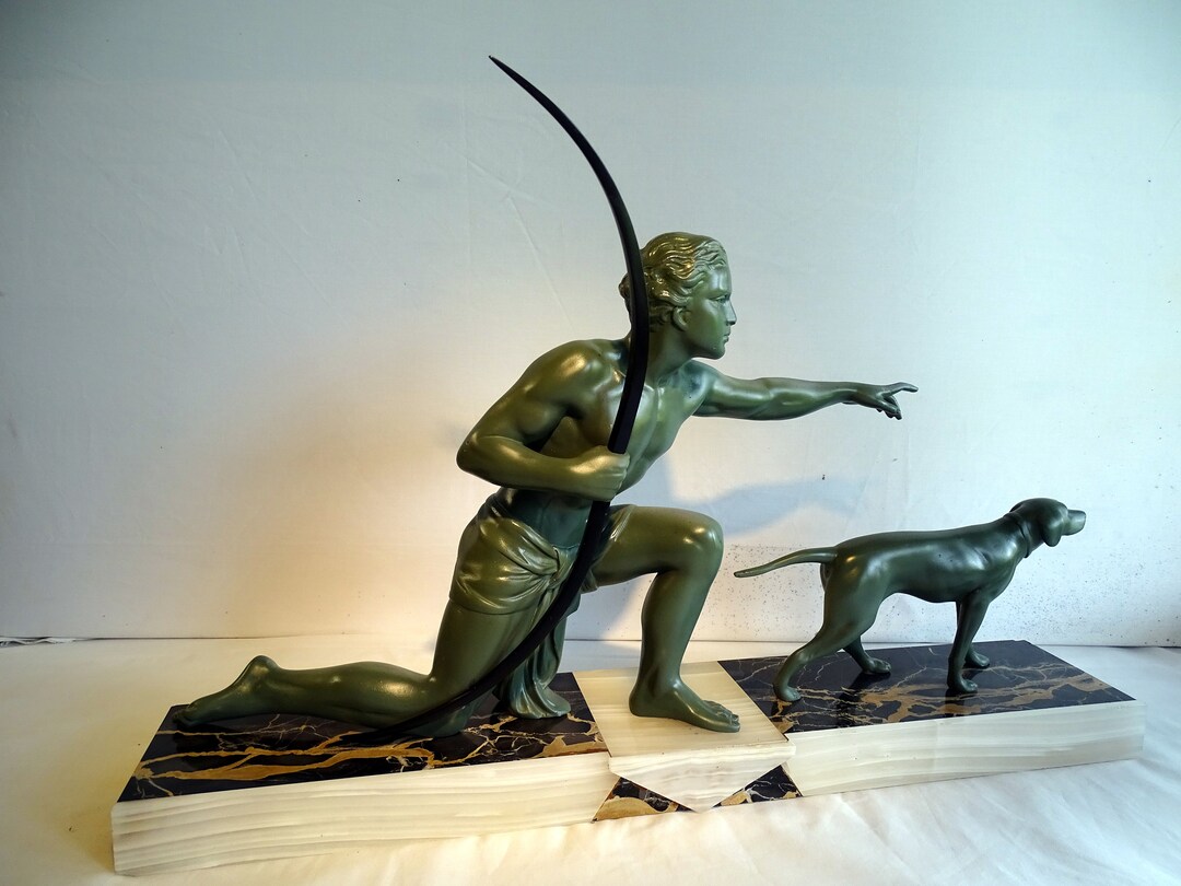 Art Deco Archer With Dog, on Marble Base Attributed to Uriano - Etsy