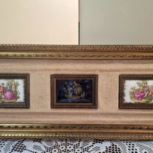 Антикварная картина Лимож, картина в деревянной раме, коллекционная картина