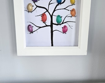 Colourful Metallic Tree of Birds Framed Picture