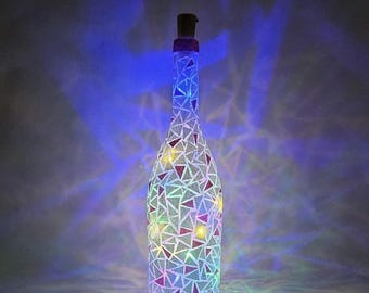 Sparkly Light-Up Decorative Glitter Bottle Lamp - Purple and Silver