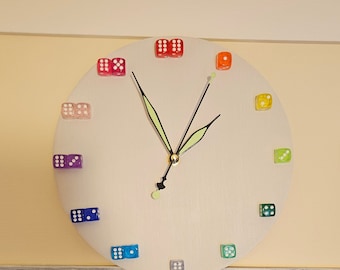 Colourful Dice Clock - White Face