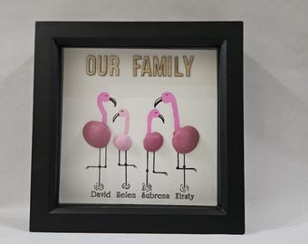 Personalised Family Frame, flamingo family frame with names, our family craft wall frame