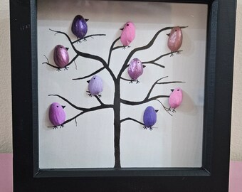 Pink and Purple Tree of Birds Framed Picture