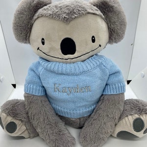 Weighted Beautiful Koala. 35cm. 4lb with knitted embroidered jumper personalised with any name. Sensory anxiety aids sleeping Autism.