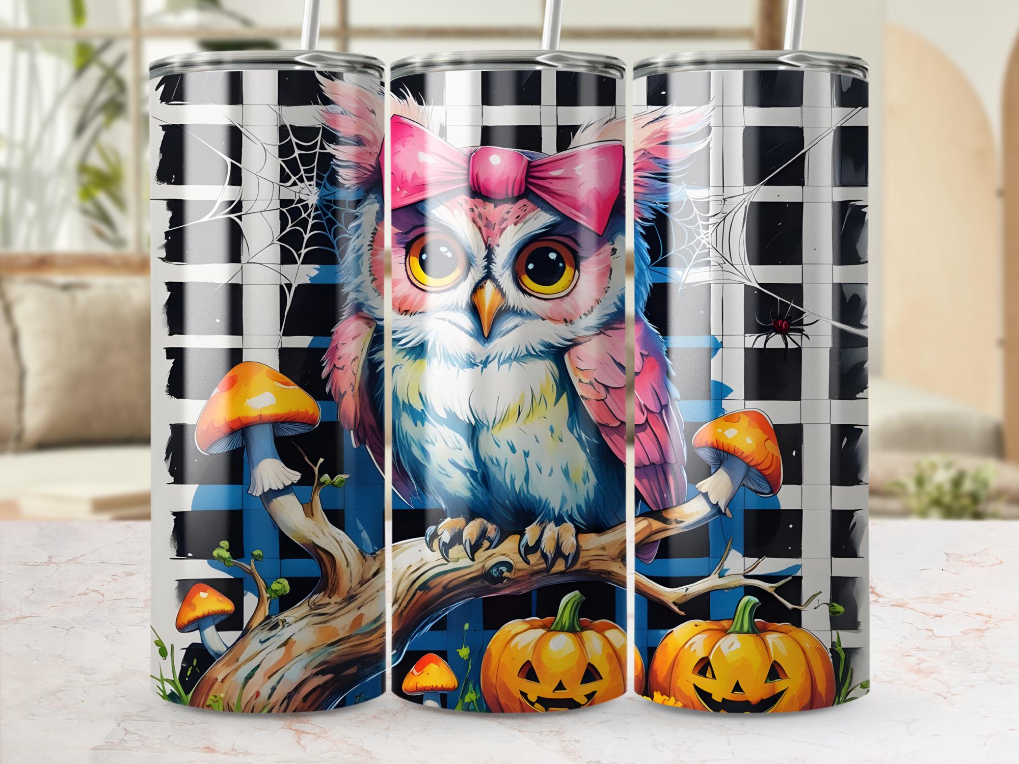 Cute Halloween Owl 20oz Skinny Tumbler Wrap Sublimation Design, Spooky Soice Straight & Tapered 
