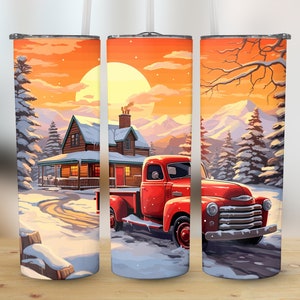 Cozy Christmas Country House 20oz Skinny Tumbler Sublimation Wrap, High Resolution Straight & Tapered PNG Wrap, Instant Digital Download