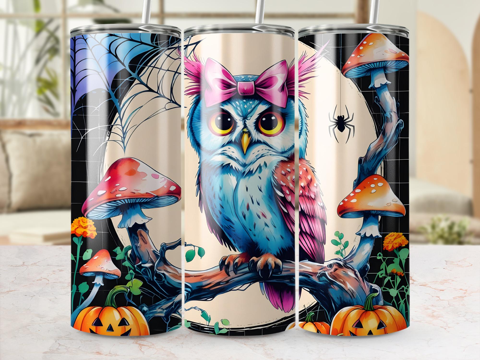 Halloween Owl Tumbler Wrap, 20oz Skinny Tumbler PNG, Spooky Season Sublimation Designs, Pumpkin Tumb