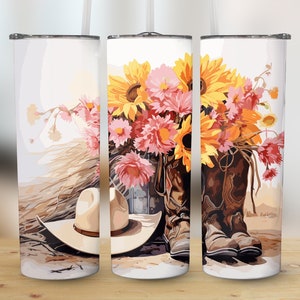 Pink Country Cowgirl 20oz Skinny Tumbler Sublimation Wrap, High Resolution Country Vibes Straight&Tapered PNG Wrap, Instant Digital Download